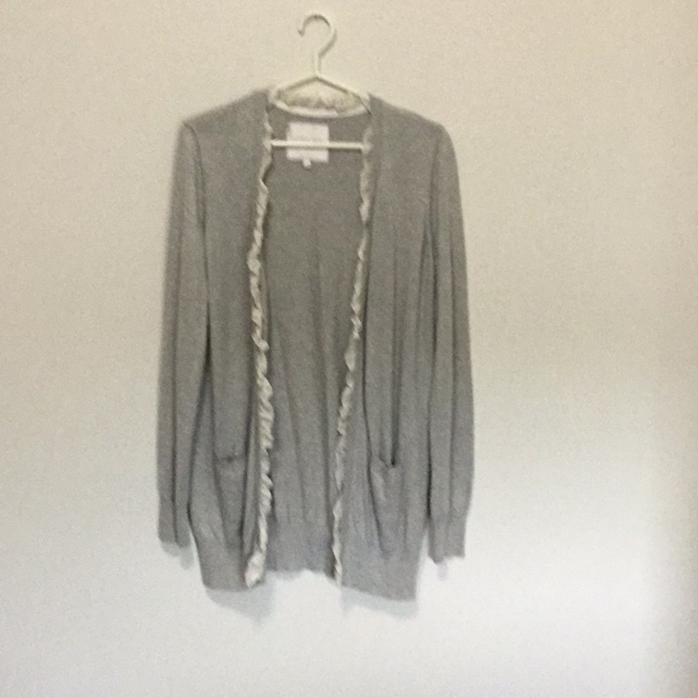 Victoria's Secret Gray Cardigan Sweater with Ruffled Trim